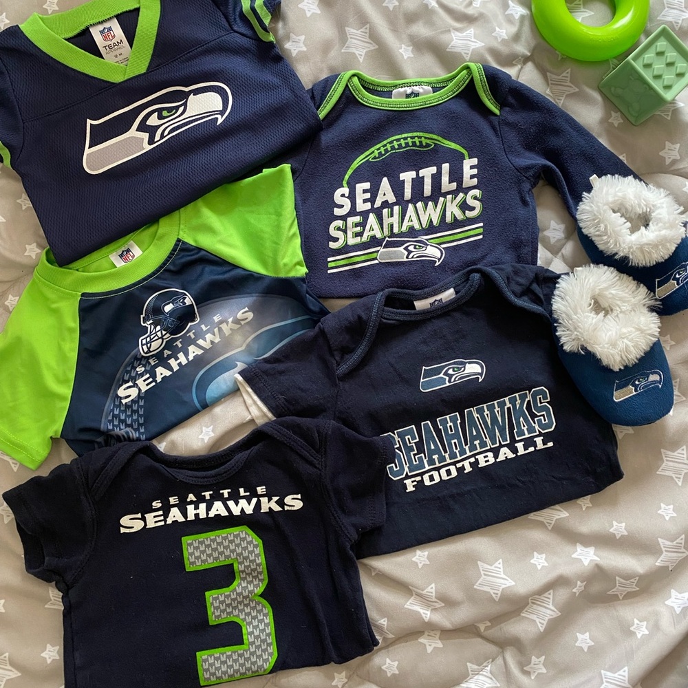 Official NFL Seattle Seahawks Baby Onesie Jersey Bundle w/ Infant Bootie…